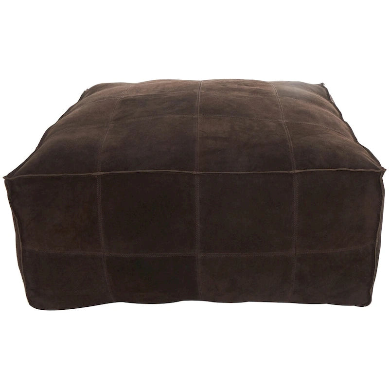 Pouf carré bas en cuir au design patchwork - Marron, Gris ou Marron foncé