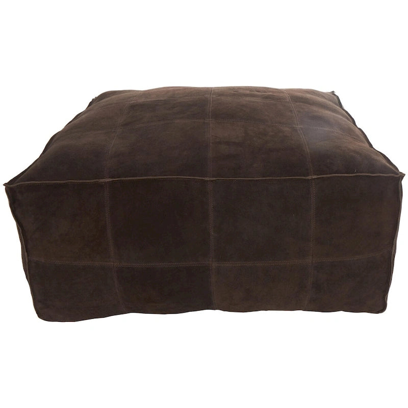 Pouf carré bas en cuir au design patchwork - Marron, Gris ou Marron foncé